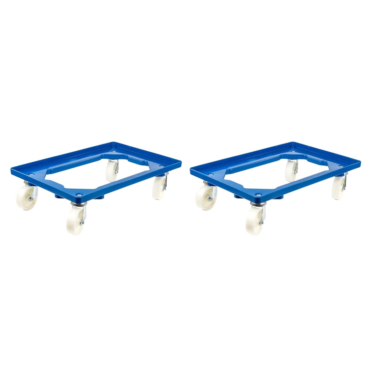 PROREGAL Voordeelset 2x Transportwagens voor Euroboxen 60 x 40 cm met Kunststof Wielen, Blauw, Open Dek, 2 Zwenkwielen en 2 Bokwielen, Draagvermogen 300 kg
