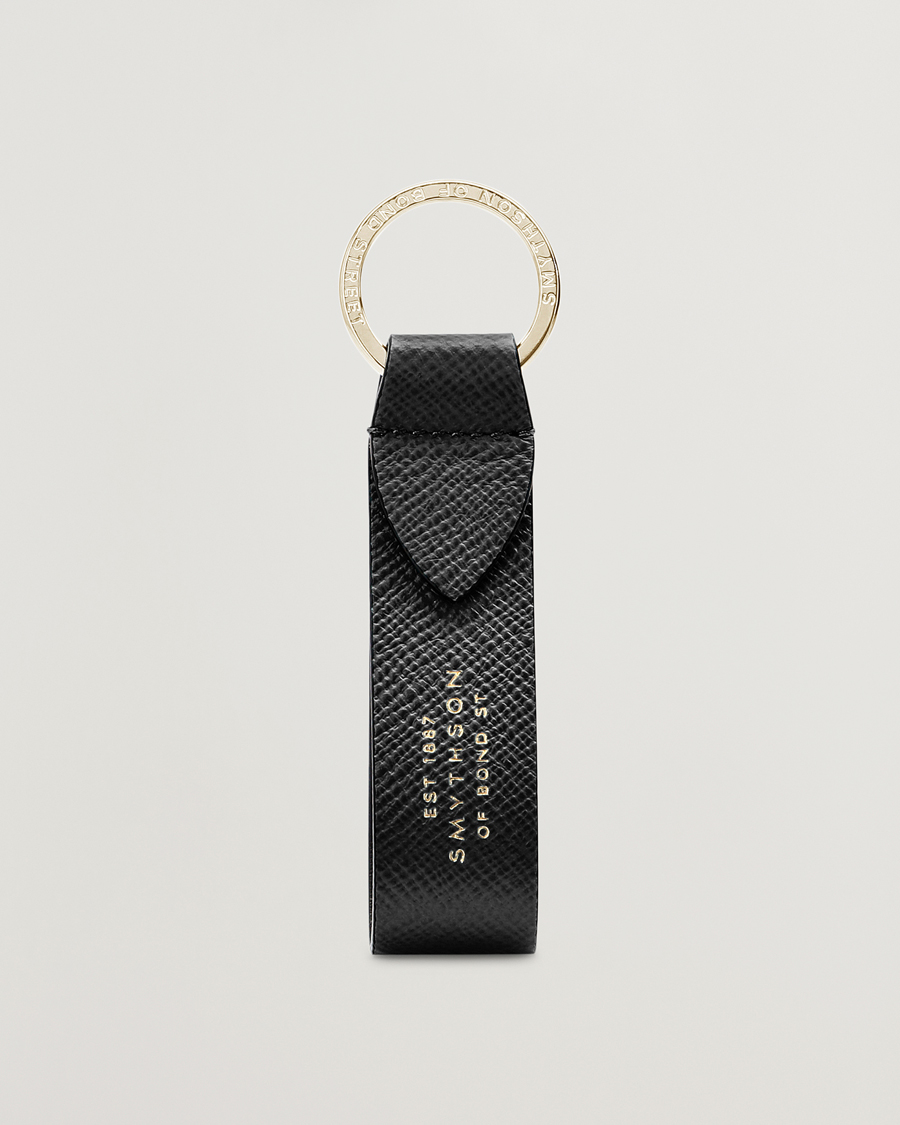 Smythson Panama Leather Keyring Black