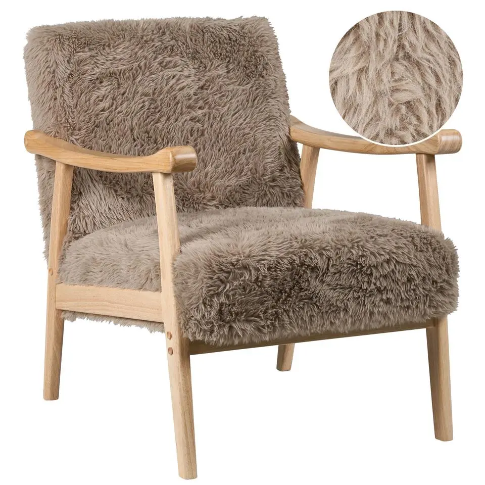 LEKNES - Fauteuil - Taupe - Kunstbont