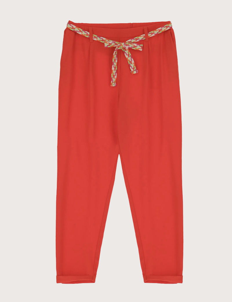 PLEASE PANTALON CRÊPE FLUIDE FEMME CEINTURE ORANGE