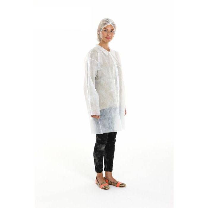 50st Bezoekersjassen Non Woven XL PP Klittenbandsluiting Wit XL 20314 (818600)