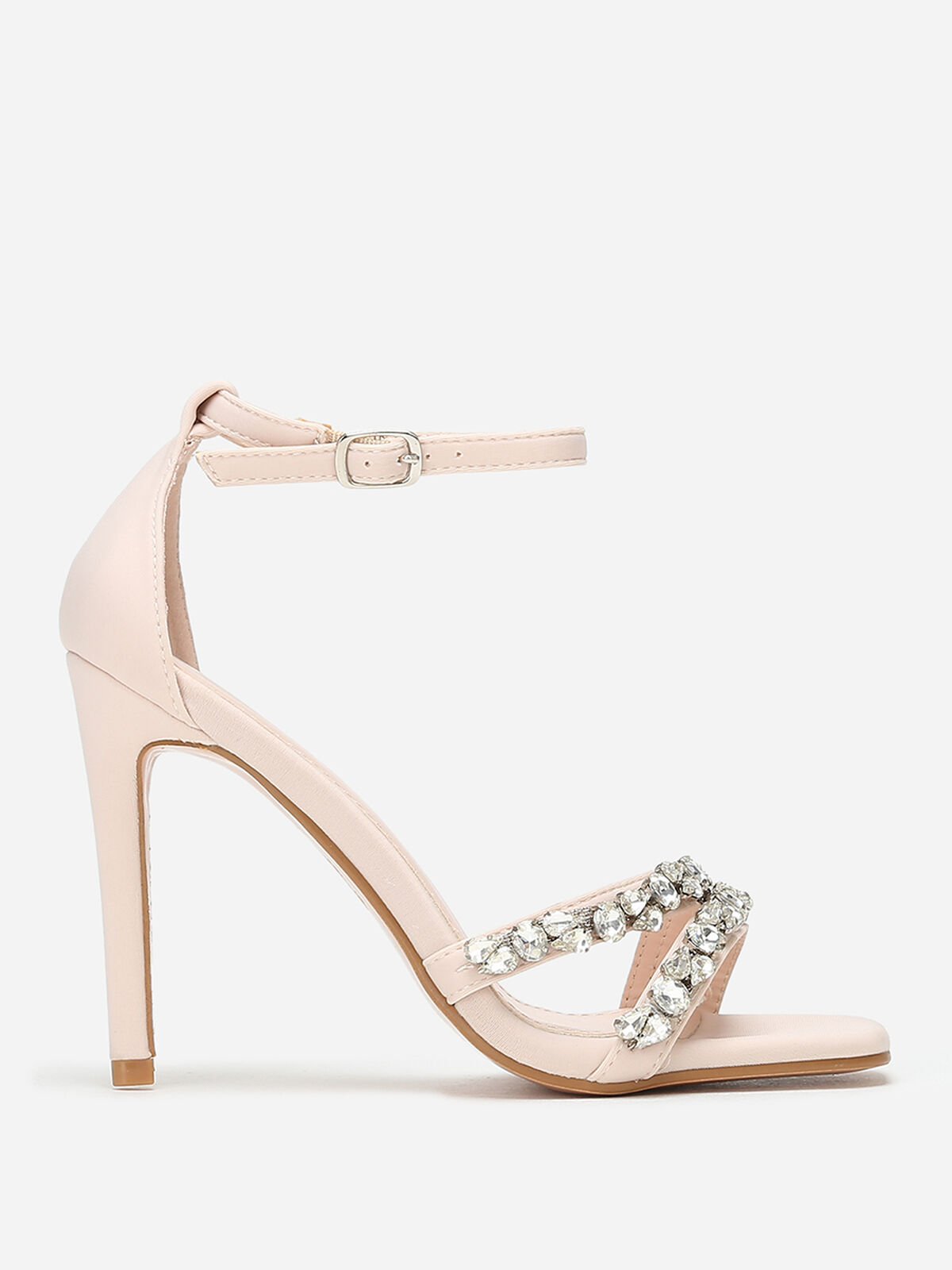 Sandales en tissu à strass et talon fin- Beige