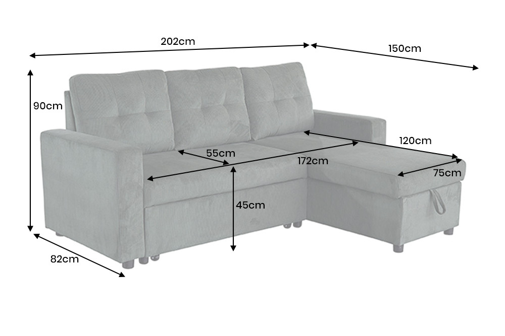 Modernes Ecksofa APARTMENT 205cm grün Cord 3-Sitzer mit Bettfunktion und Stauraum