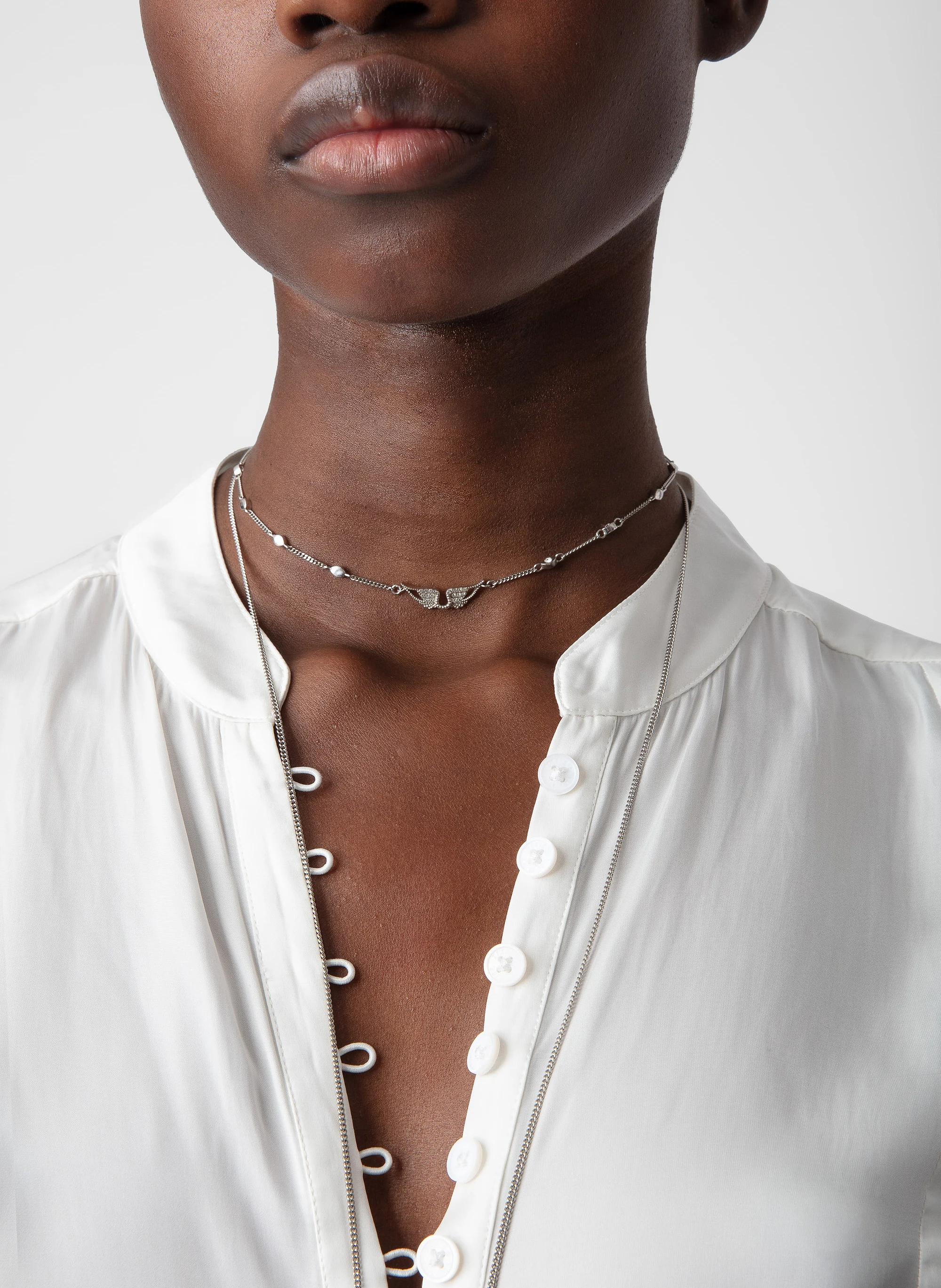 TWINA - Blouse fluide col rond en satin | Blanc