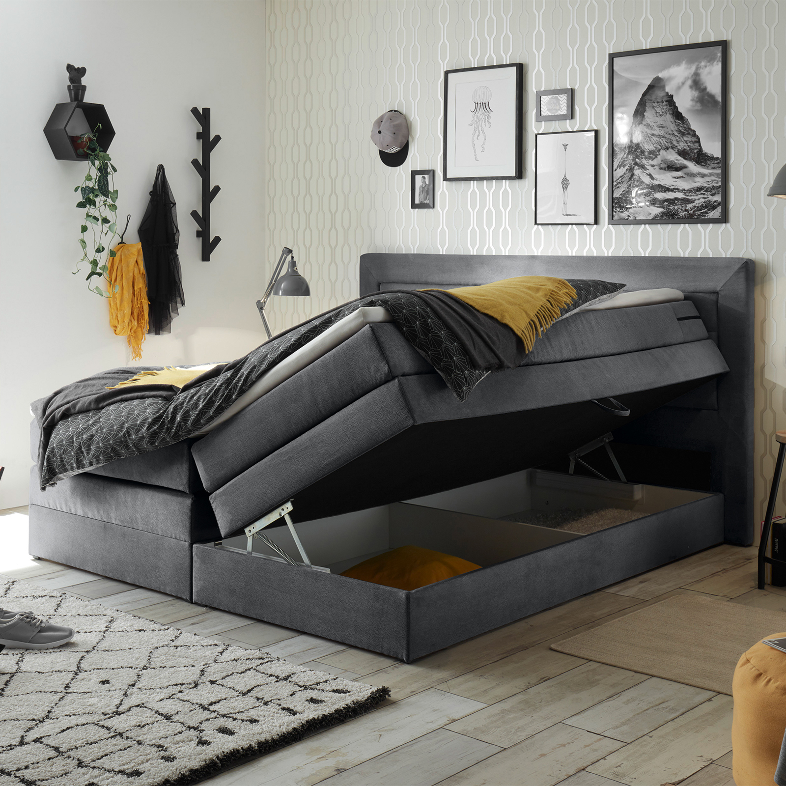 Boxspringbett - dunkelgrau - H2 - 180x200 cm