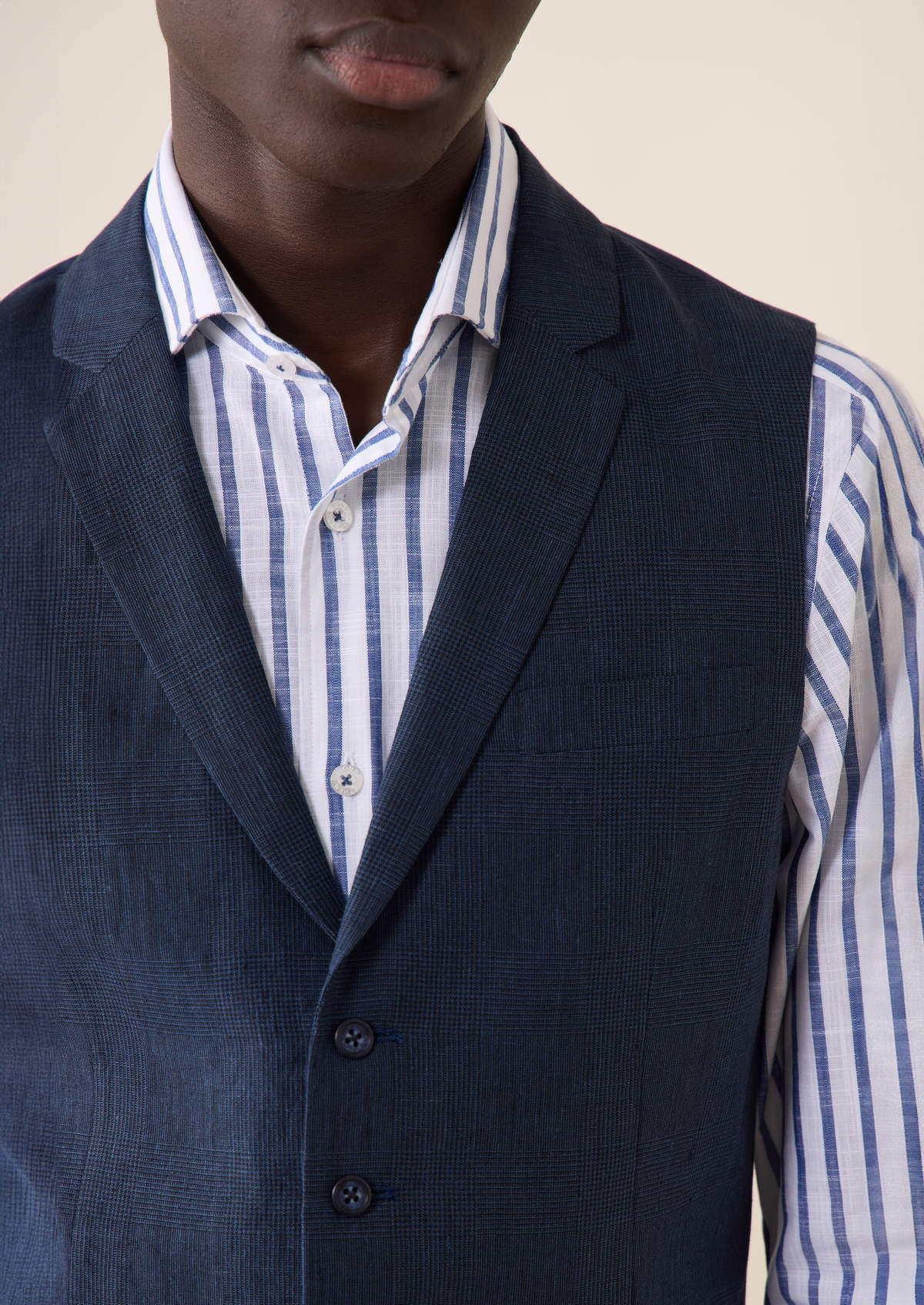Gilet casual en lin bleu marine Prince de Galles
