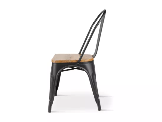 KOSMI - Lot de 2 chaises en métal noir mat et assise en bois clair - Style Industriel