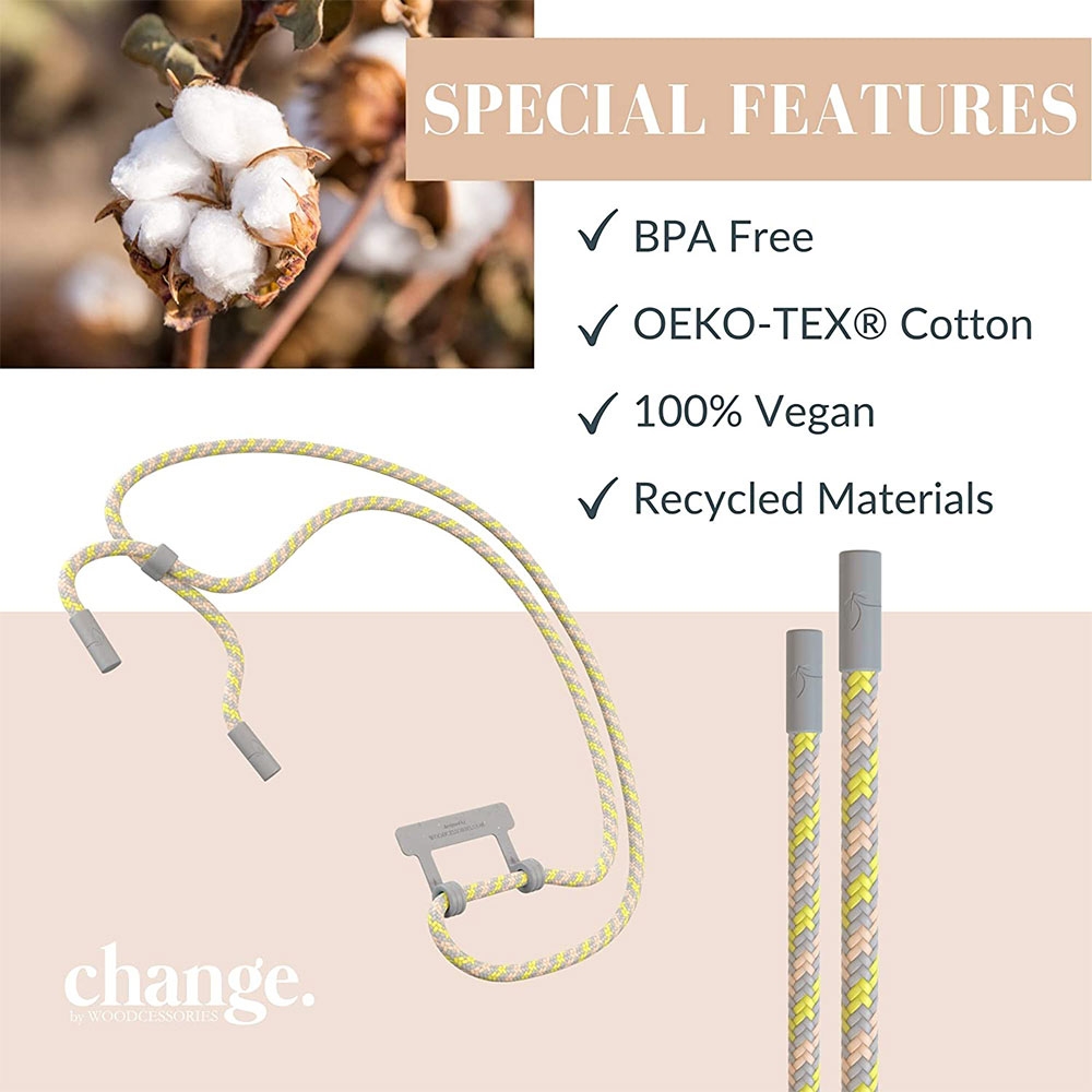 (150cm) Change Necklace OEKO-TEX® Baumwolle Kordel Handykette (CHA046) - Pastel Gray