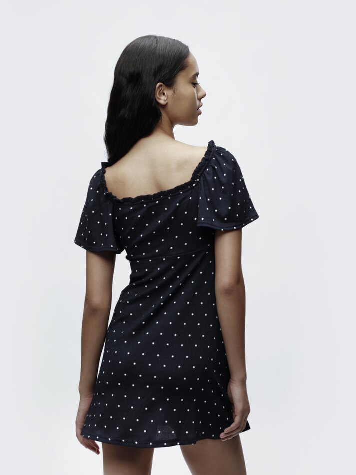 Vestido curto com nó - Azul-marinho/branco