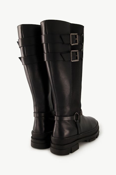 Lederstiefel, XL-Schaft, Kette, Wechselfußbett, Weite H