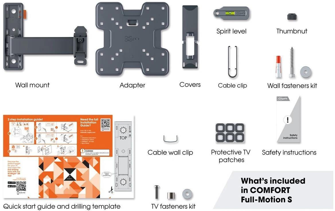 Wandhalterung COMFORT TVM 3225B Schwarz<br>Schwenkbare TV-Wandhalterung für 19
