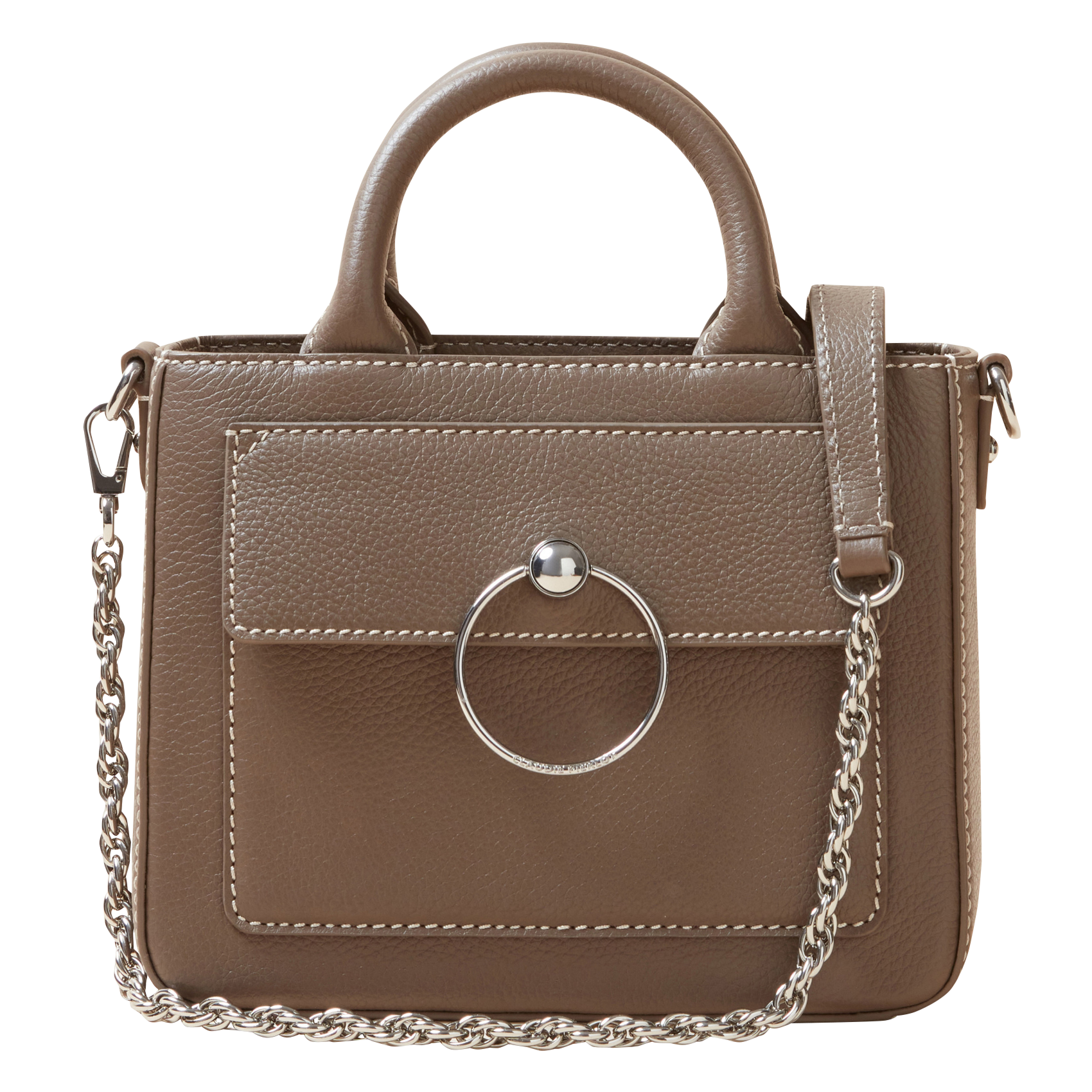 Sac bandoulière en cuir grainé avec chaîne | Marron