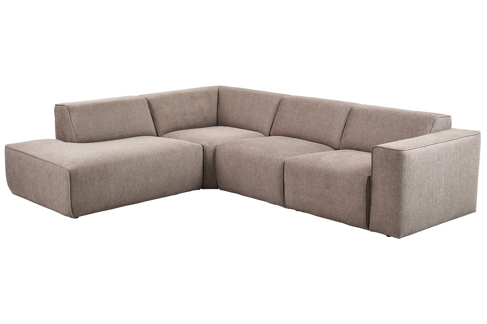Enjoy hjørnesofa 2,5-seter med åpen ende venstre. Tekstil Brego 34 stone med sorte ben