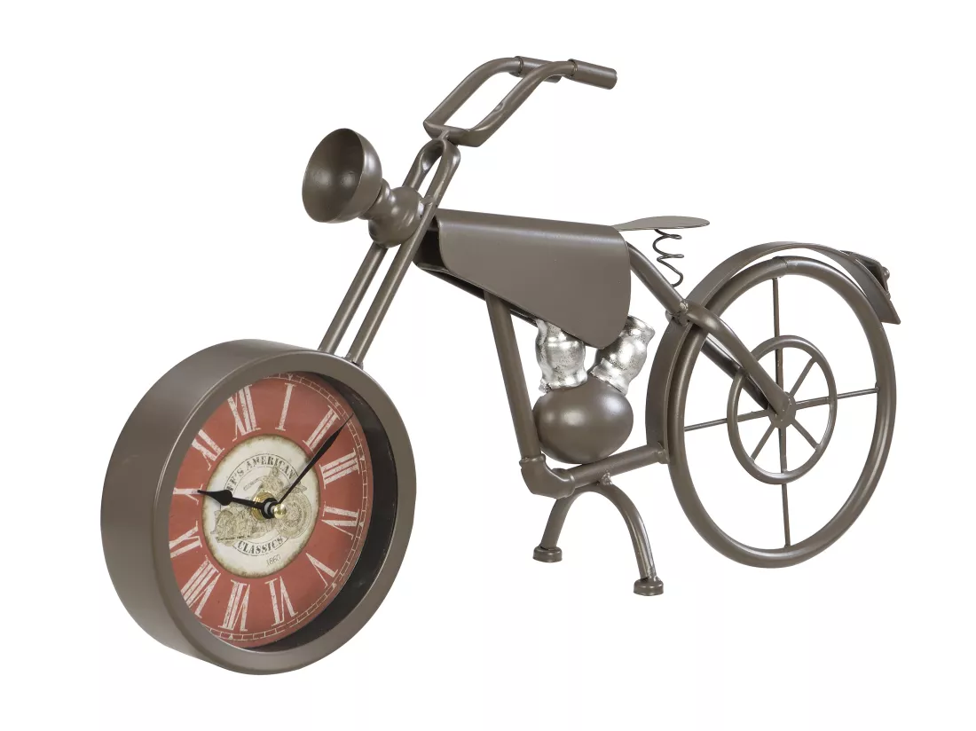 Horloge moto vintage à poser - Métal - L. 51 x P. 8.5 x H. 26 cm - Marron - SAVANNAH