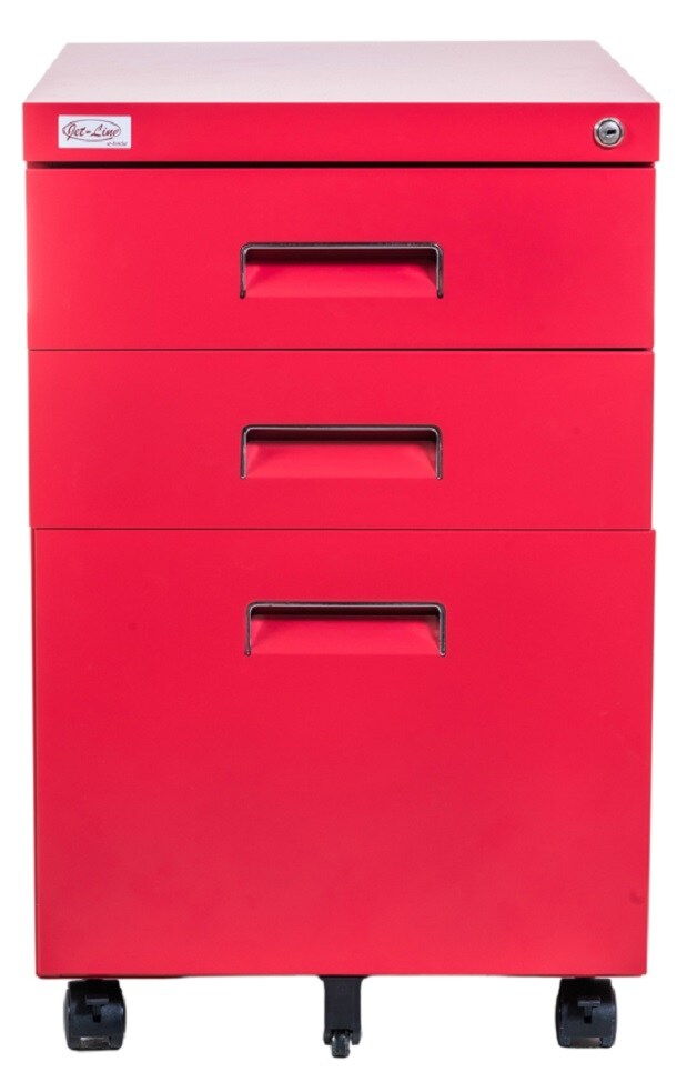 Jet-Line Büro Rollcontainer 3 Schubladen Haengeregistratur abschliessbar PAUL rot Bürocontainer