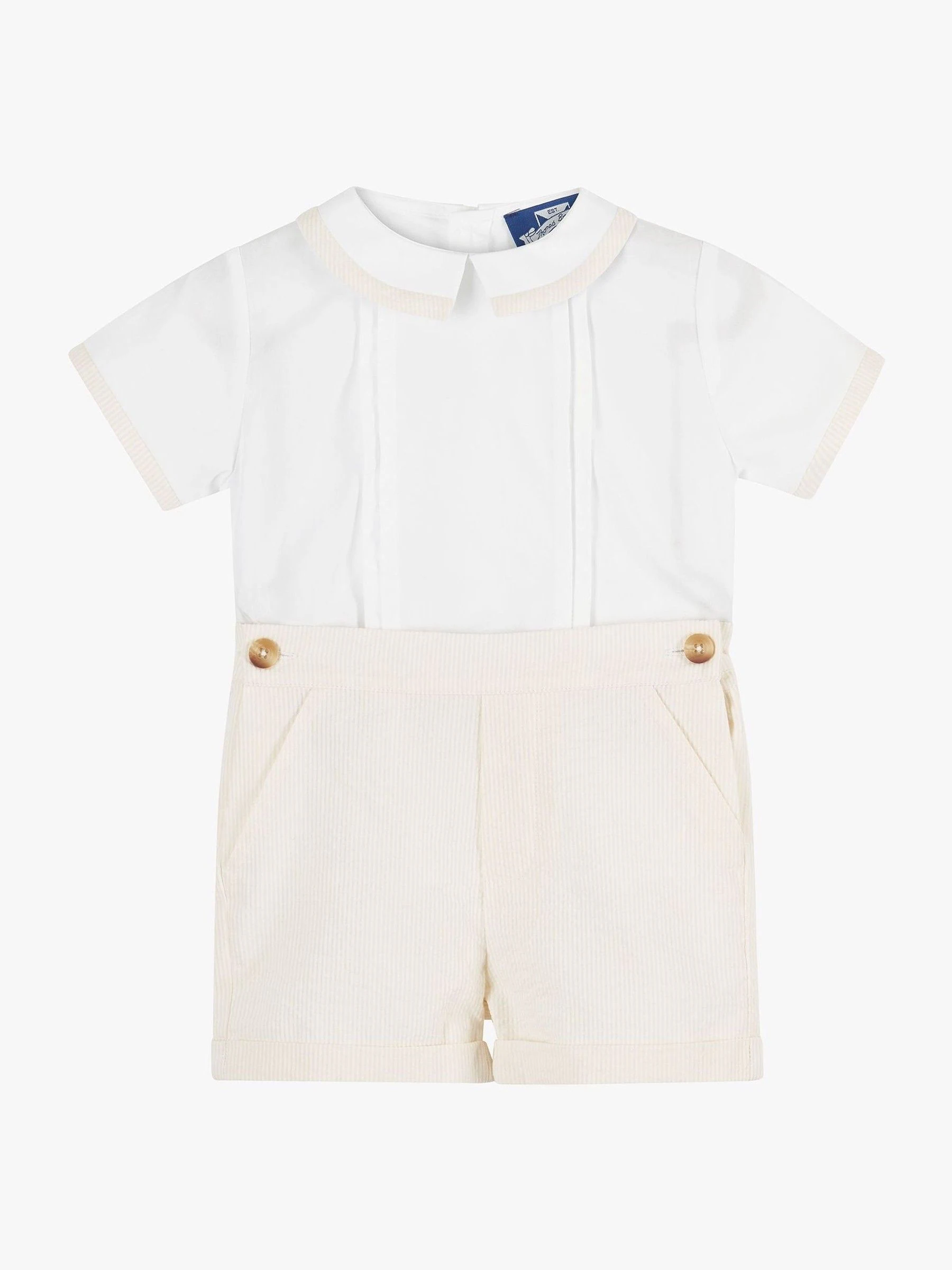 Trotters London Little 100% katoenen Rupert set in havermout/wit
