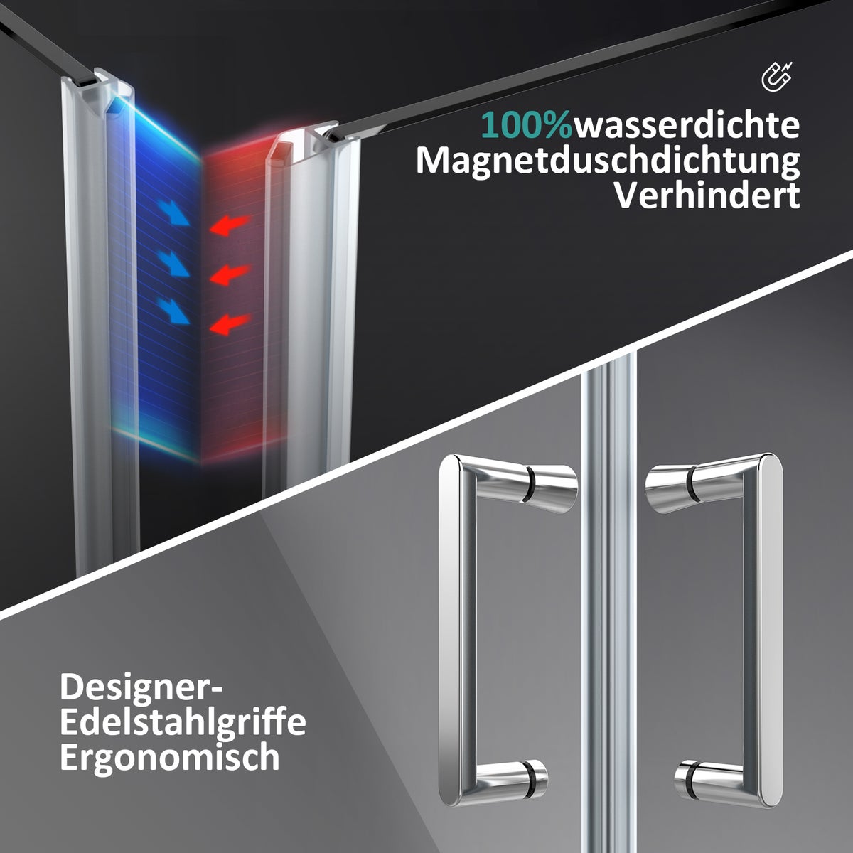 EMKE Hoekdouchecabine met 5 mm NANO-glas, 75x80cm, 195cm hoog