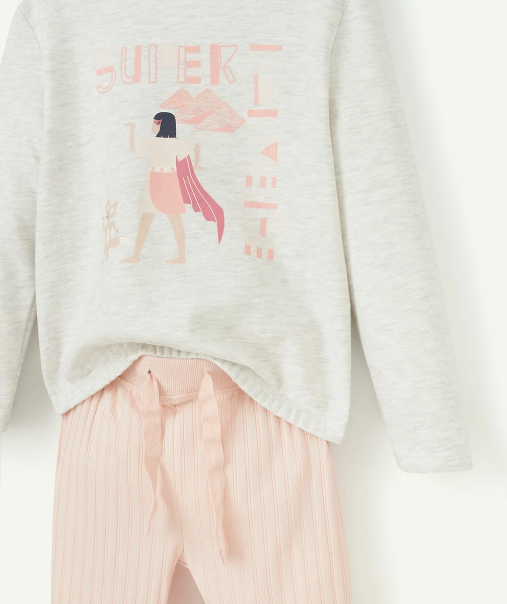 PYJAMA FILLE EN COTON RECYCLÉ ÉCRU AUX MOTIFS ÉGYPTIEN
