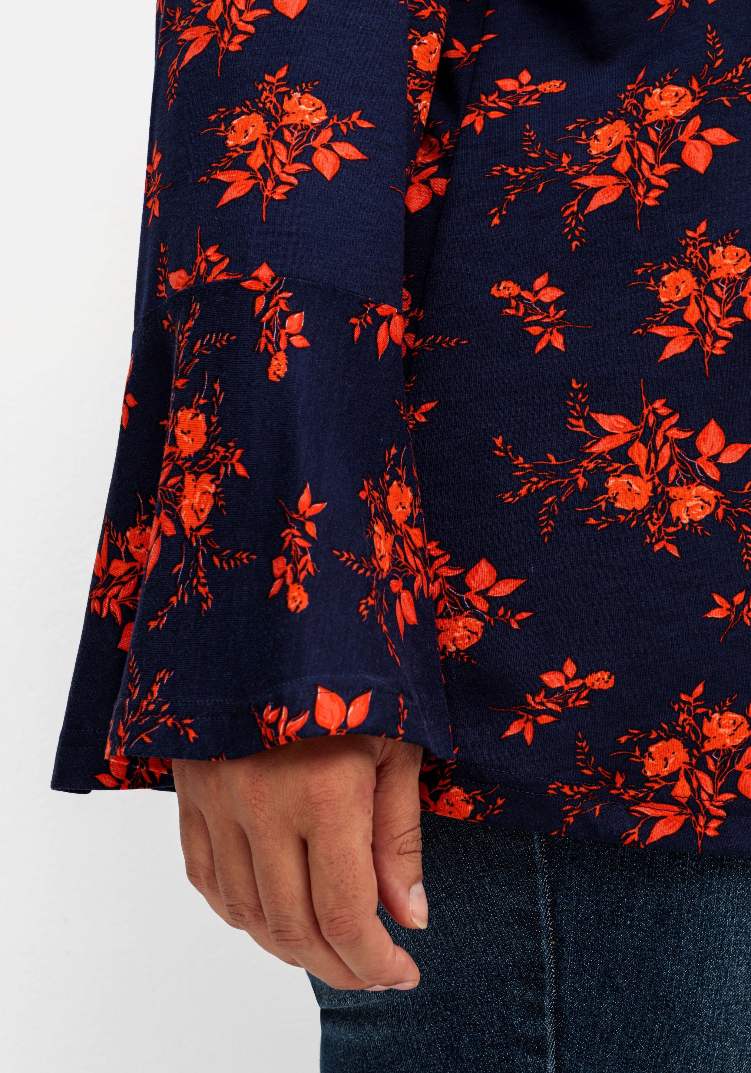 Langarmshirt mit Biesen und Volantärmeln