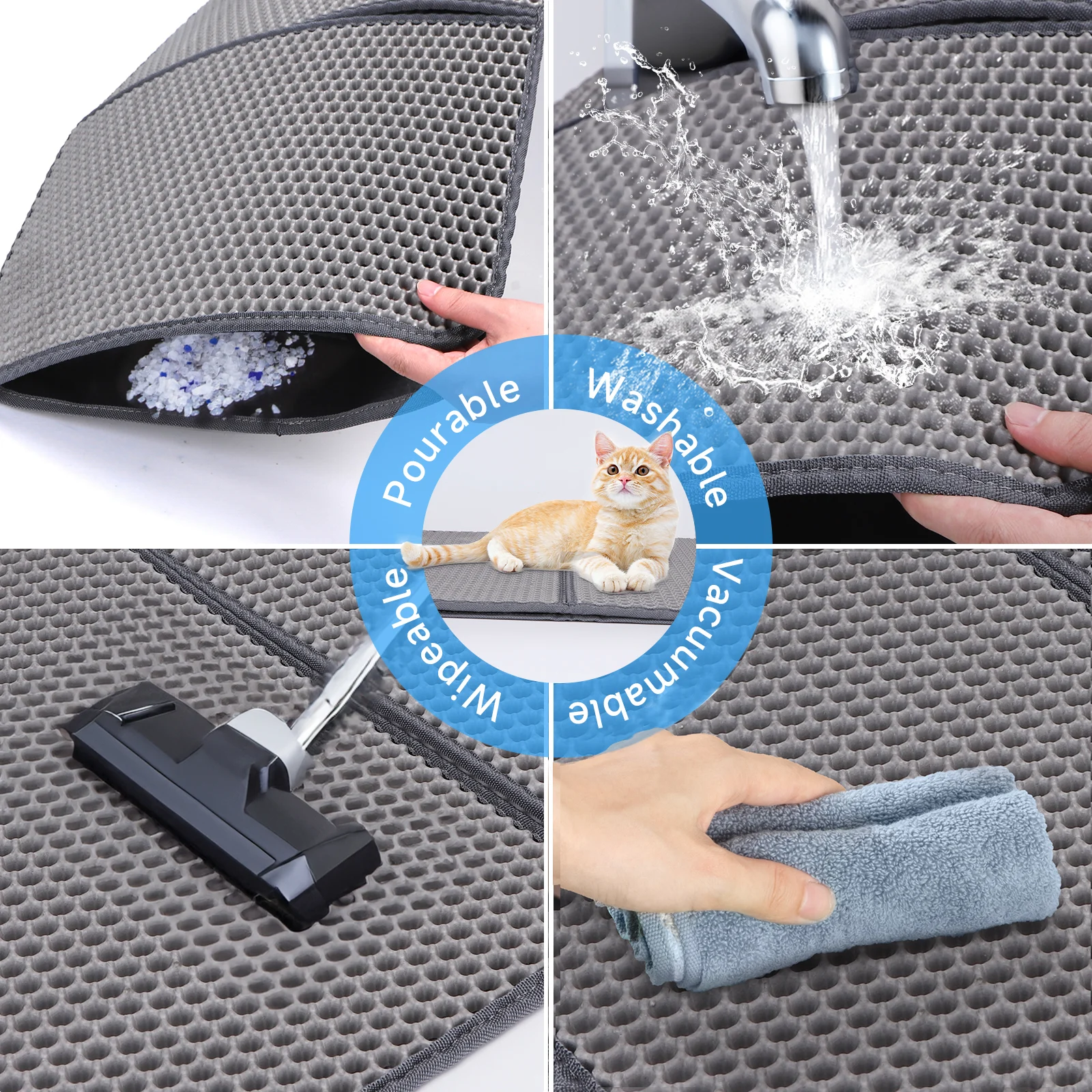 Tapete para caixa de areia de gato Nobleza, Tapete antiderrapante para caixa de areia de gato, Tapete dobrável para caixa de areia de gato, Material impermeável (Cinza, 60*43cm)