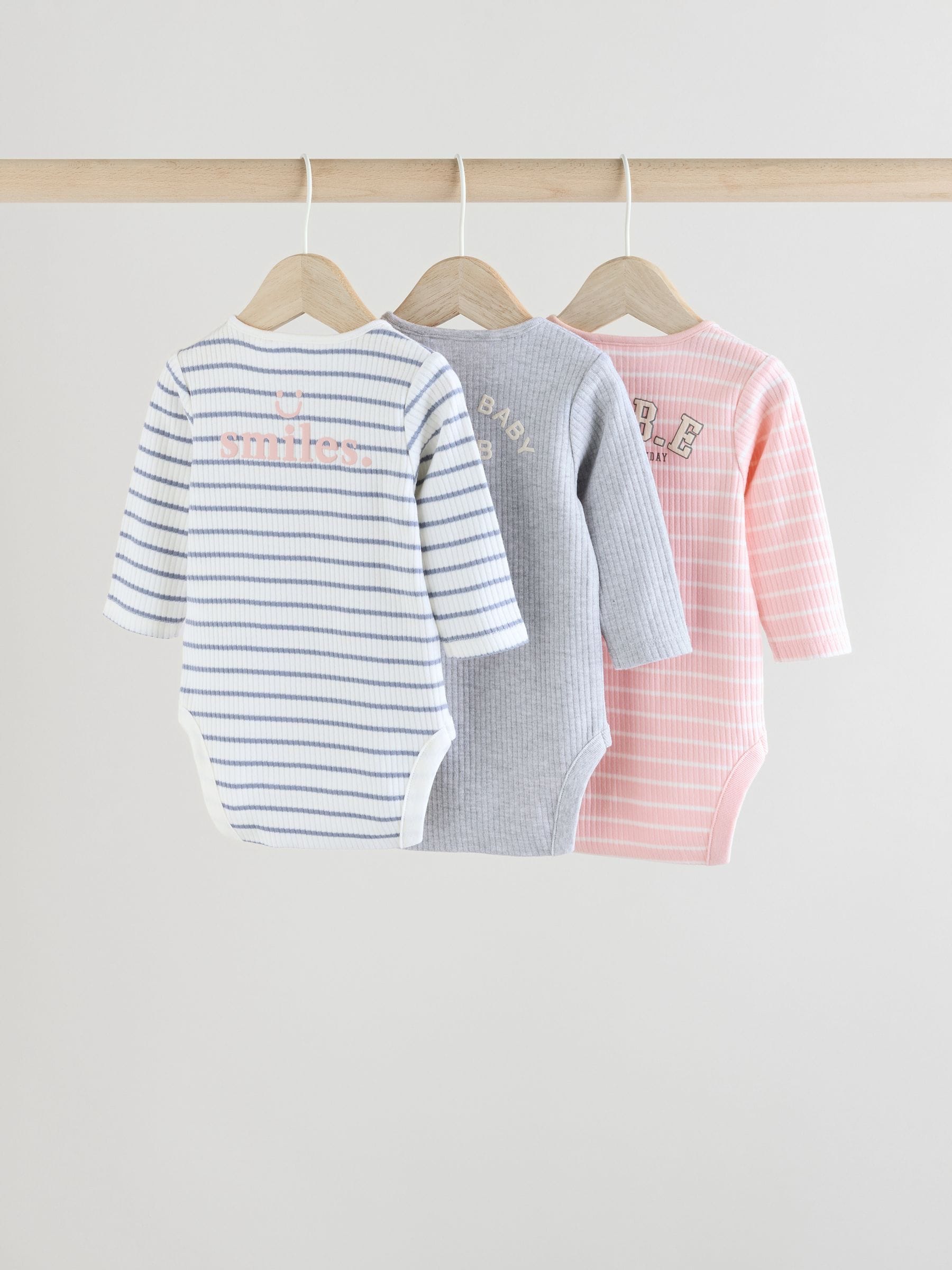 Roze met slogan - Set van 3 babyrompertjes met lange mouwen