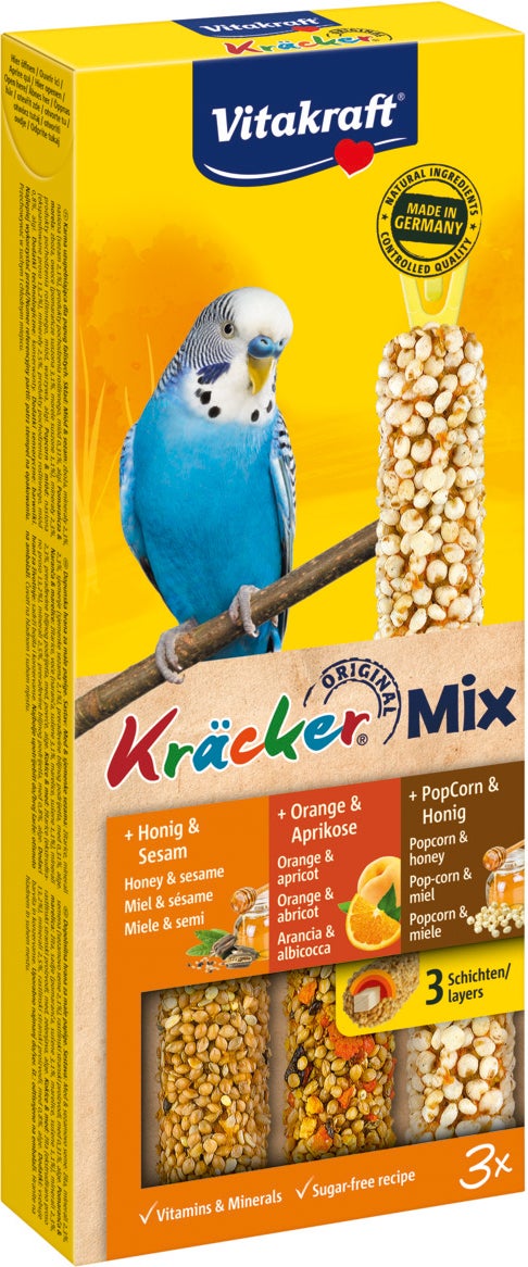 Vitakraft vogelsnack Kräcker parkiet honing/sinaasappel/popcorn 3 stuks