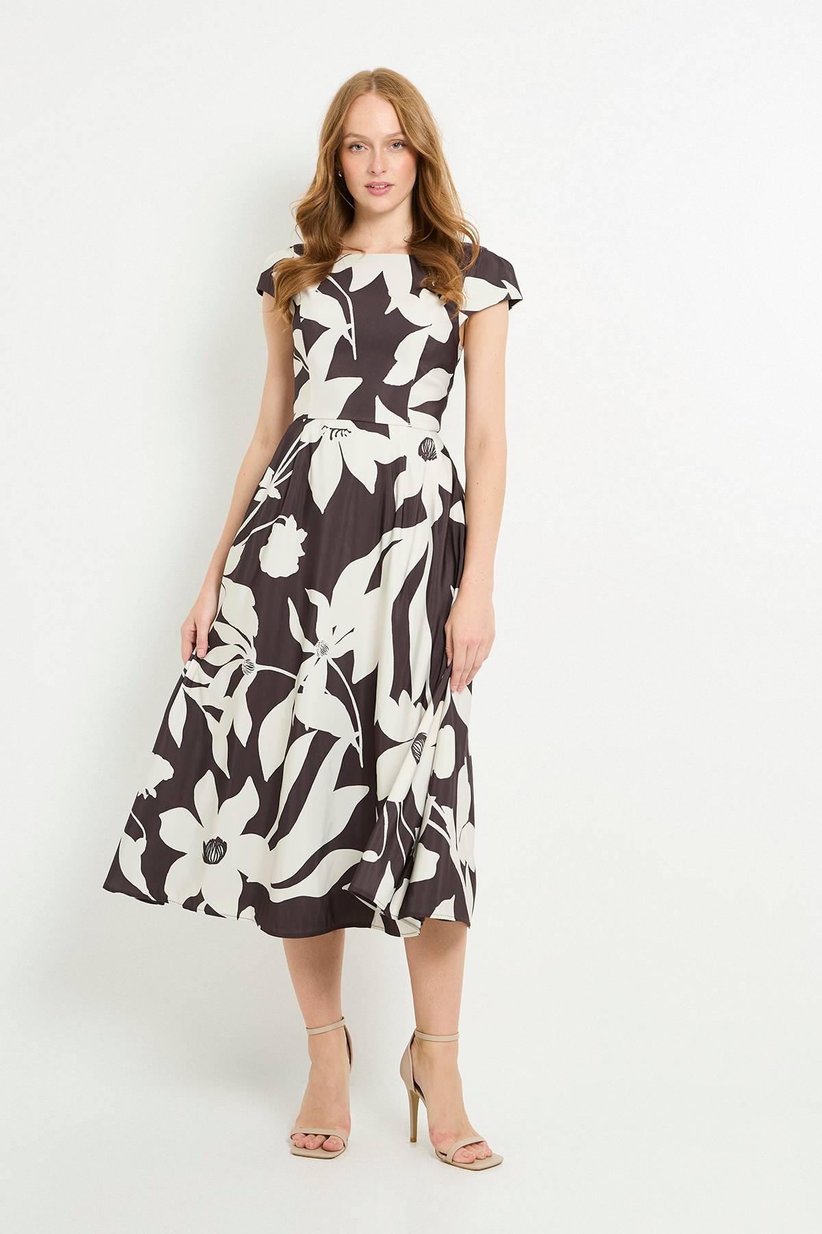 Wallis Robe Midi Évasée À Motif Floral En Ottoman