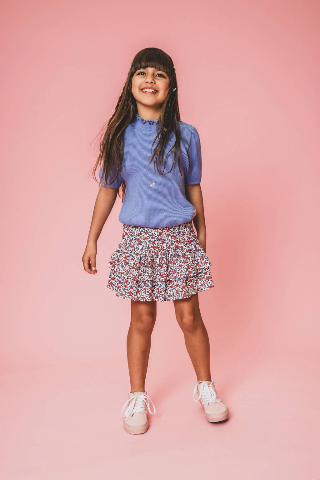 LOOXS top met col blauw rib gebreid