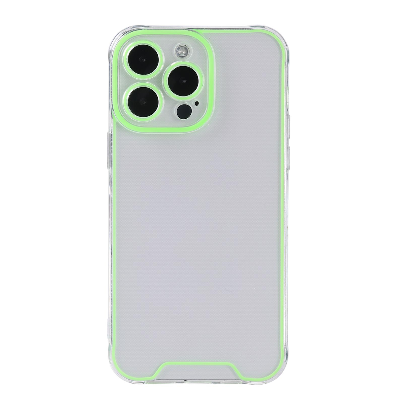 iPhone 13 Pro Gummi Case Hülle mit Fluoreszierendem Rahmen - Grün / Transparent