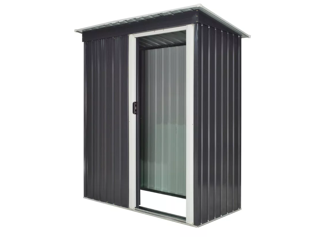 Abri de jardin - remise pour outils - cabanon porte coulissante - dim. 163L x 89l x 182H cm - tôle d'acier noir blanc