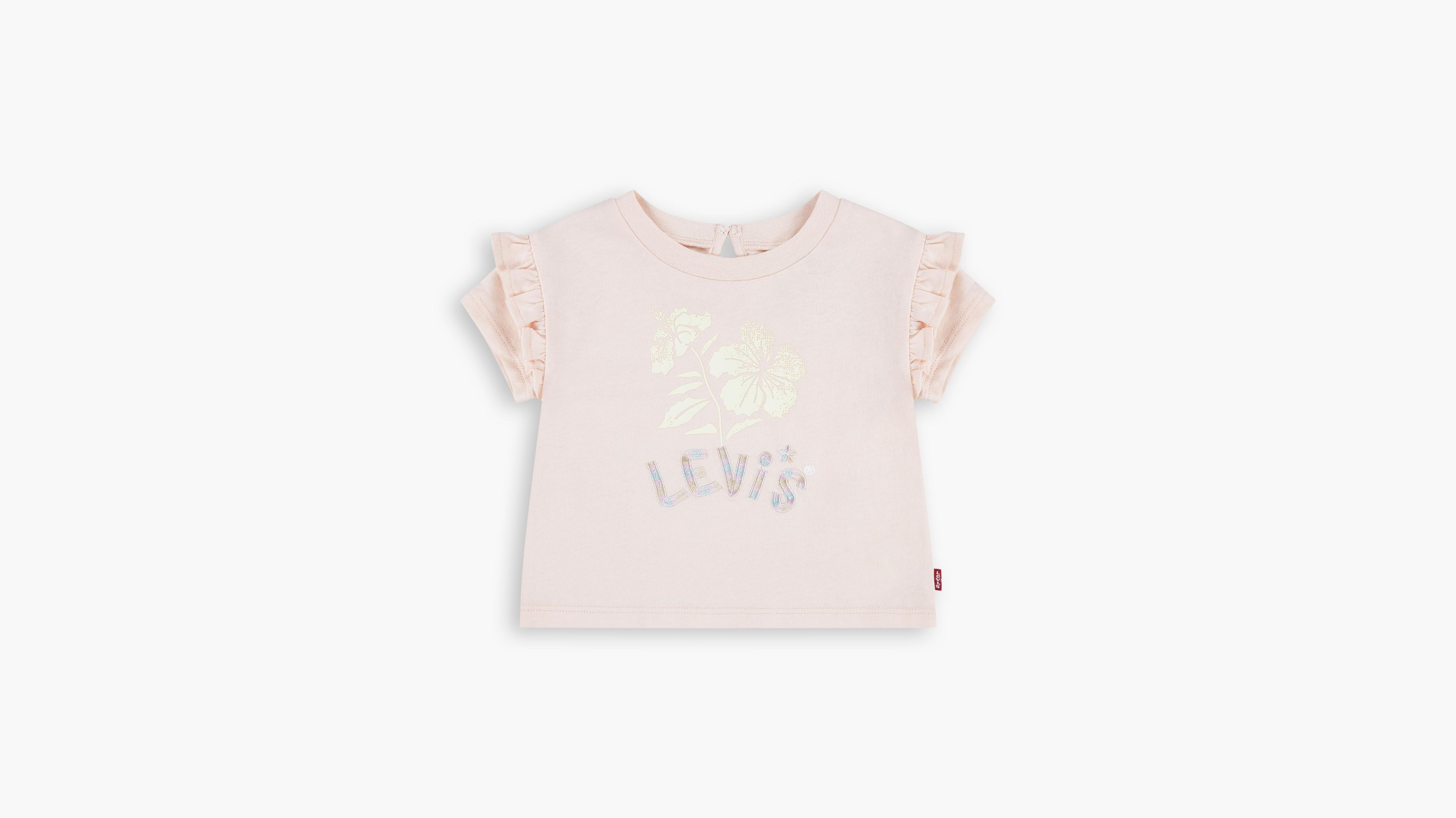 Bébé t-shirt Hibiscus volant sur l’épaule - Pale Peach - Orange