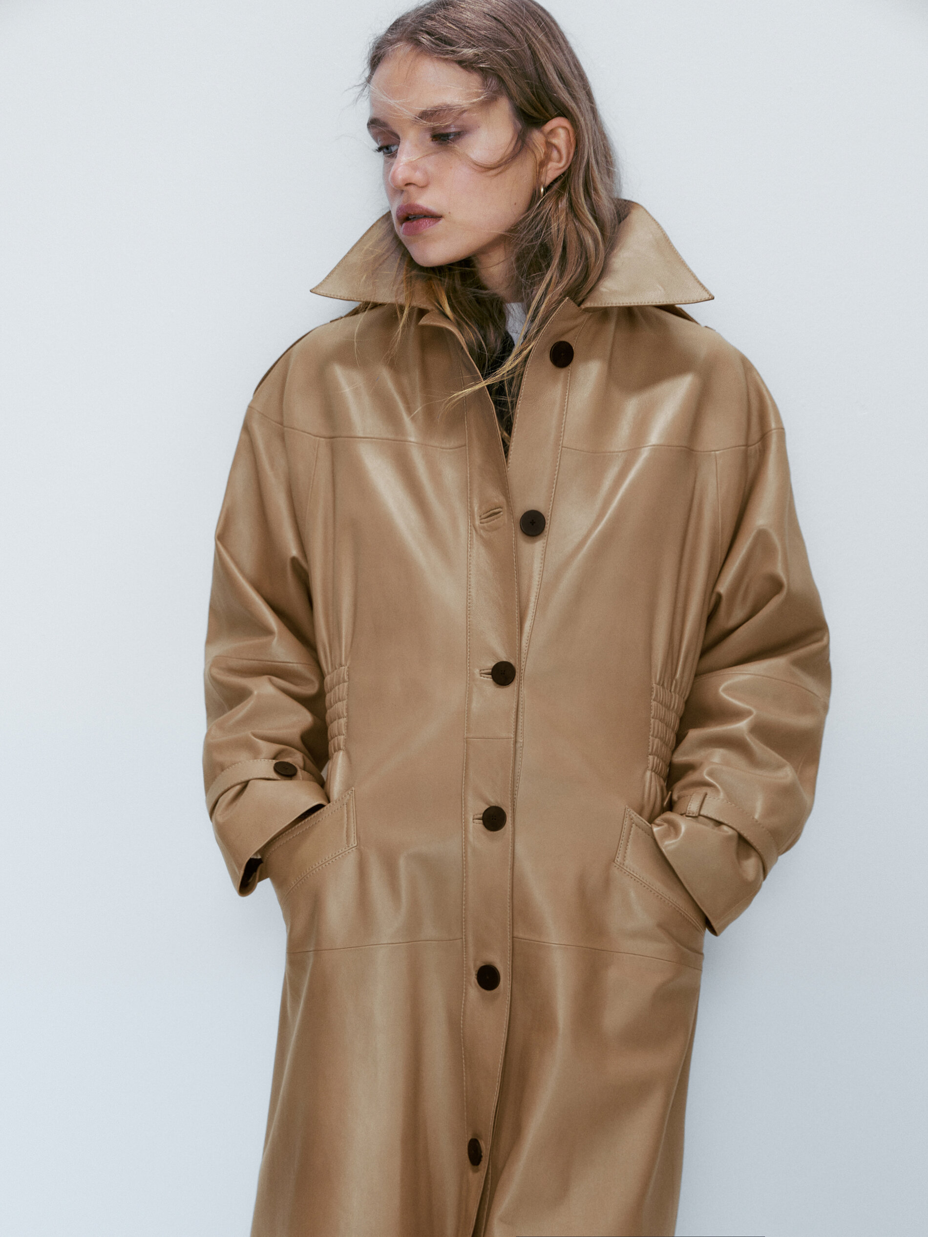 Chaqueta trench piel napa cintura elástica - ARENA