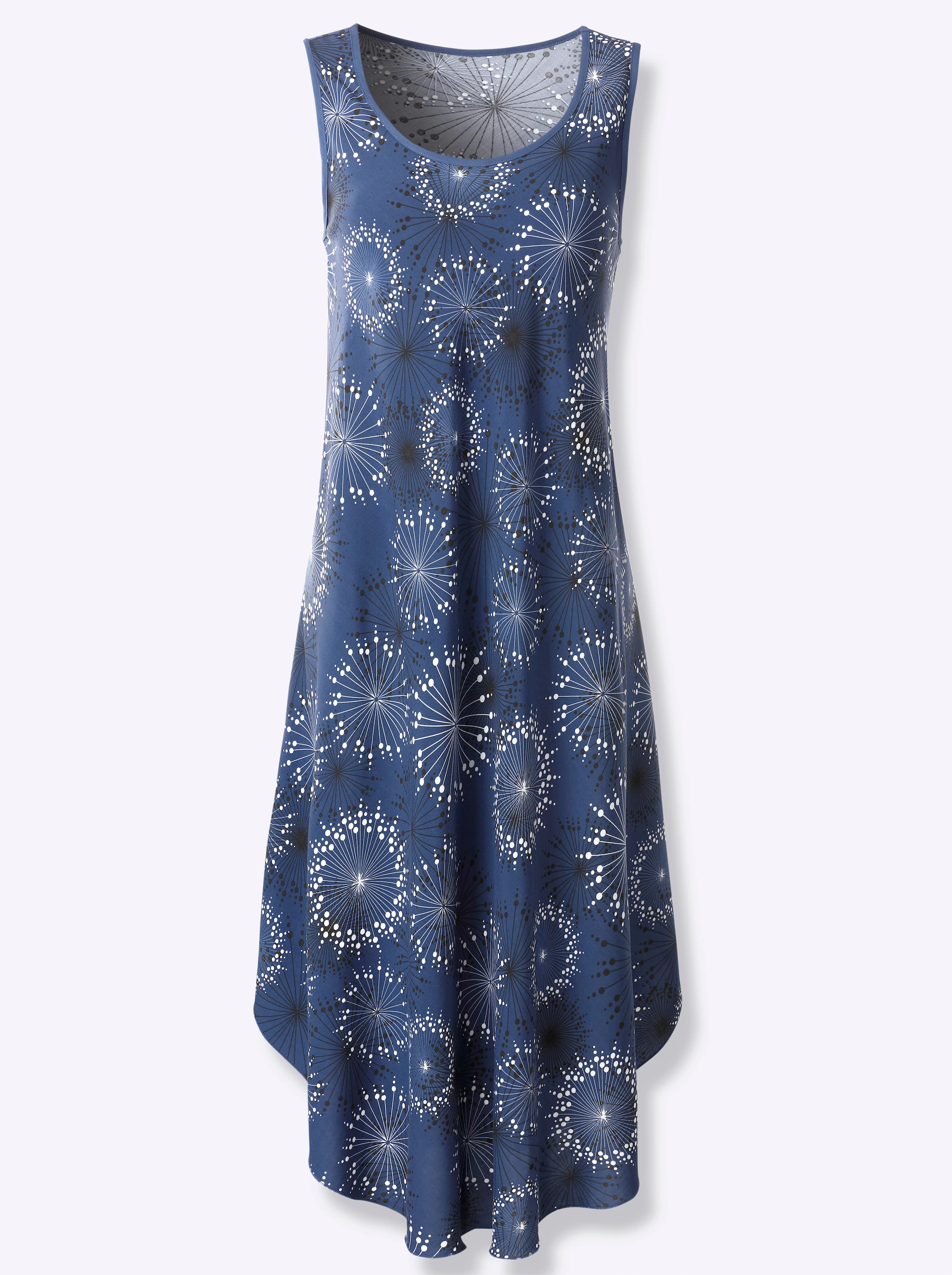 Druckkleid in rauchblau-graphit-bedruckt