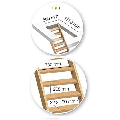 Escalier 1/4 tournant gauche bois Normandie l.80 cm 13 marches sapin