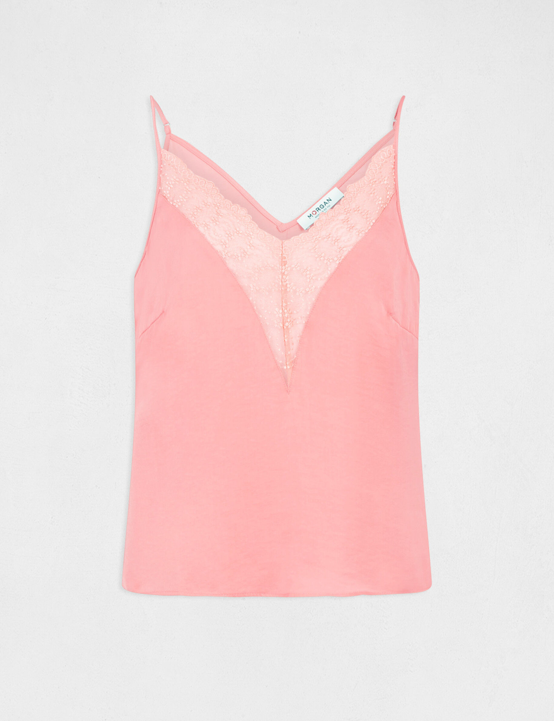 Blouse bretelles fines à dentelle corail femme - corail