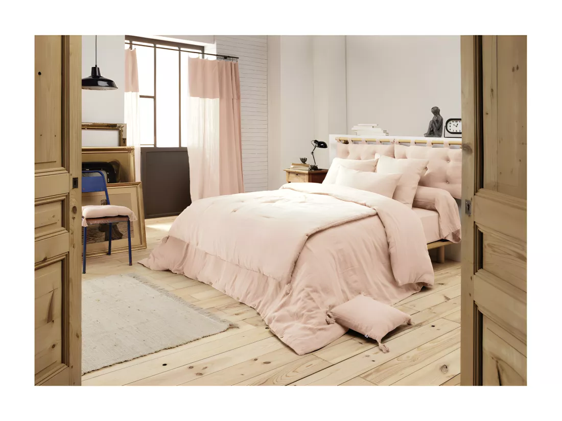Housse de traversin L. 185 cm double gaze de coton rose - PEPA 3