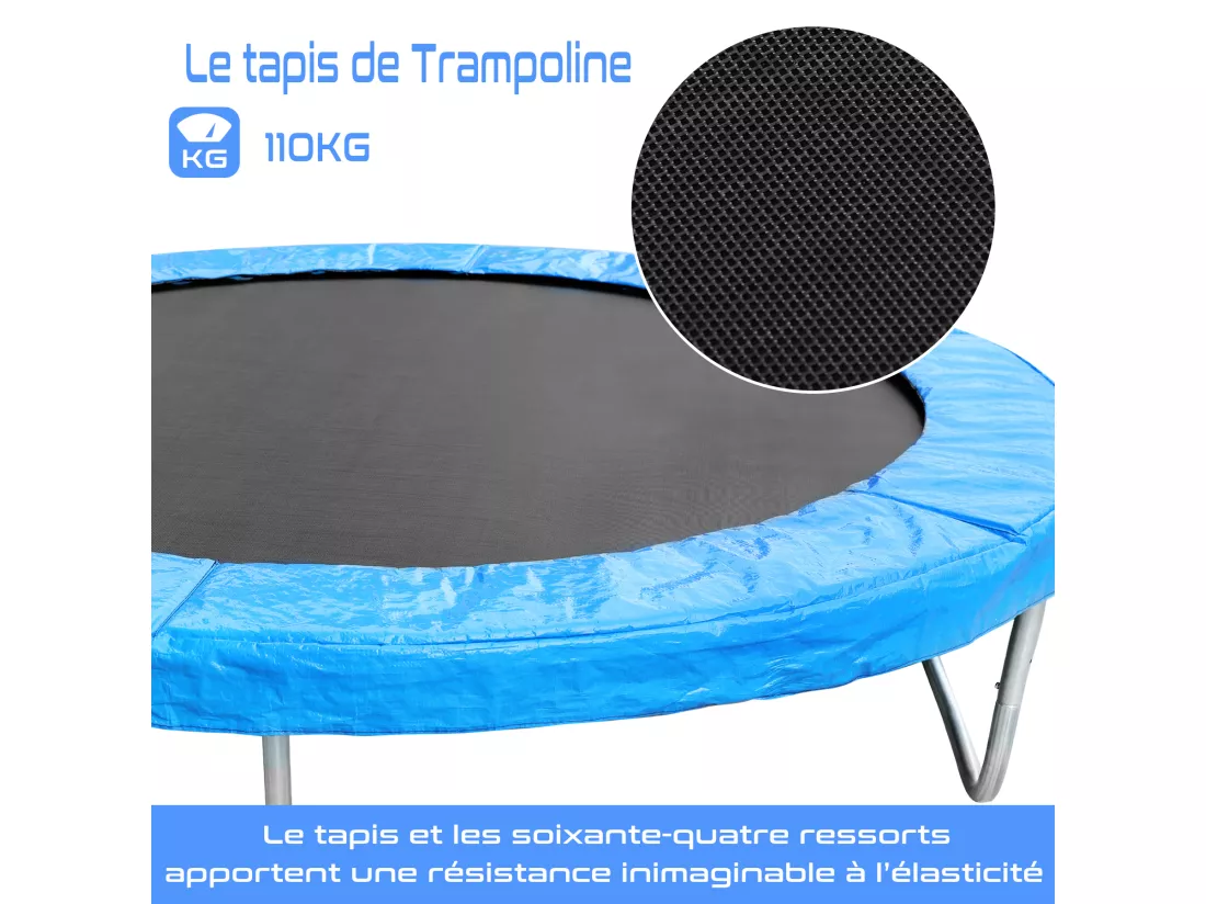 Trampoline de Jardin Enfants et Adultes Jeux d'Extérieur 183 cm Noir et Bleu Avec Filet de sécurité Couverture de protection