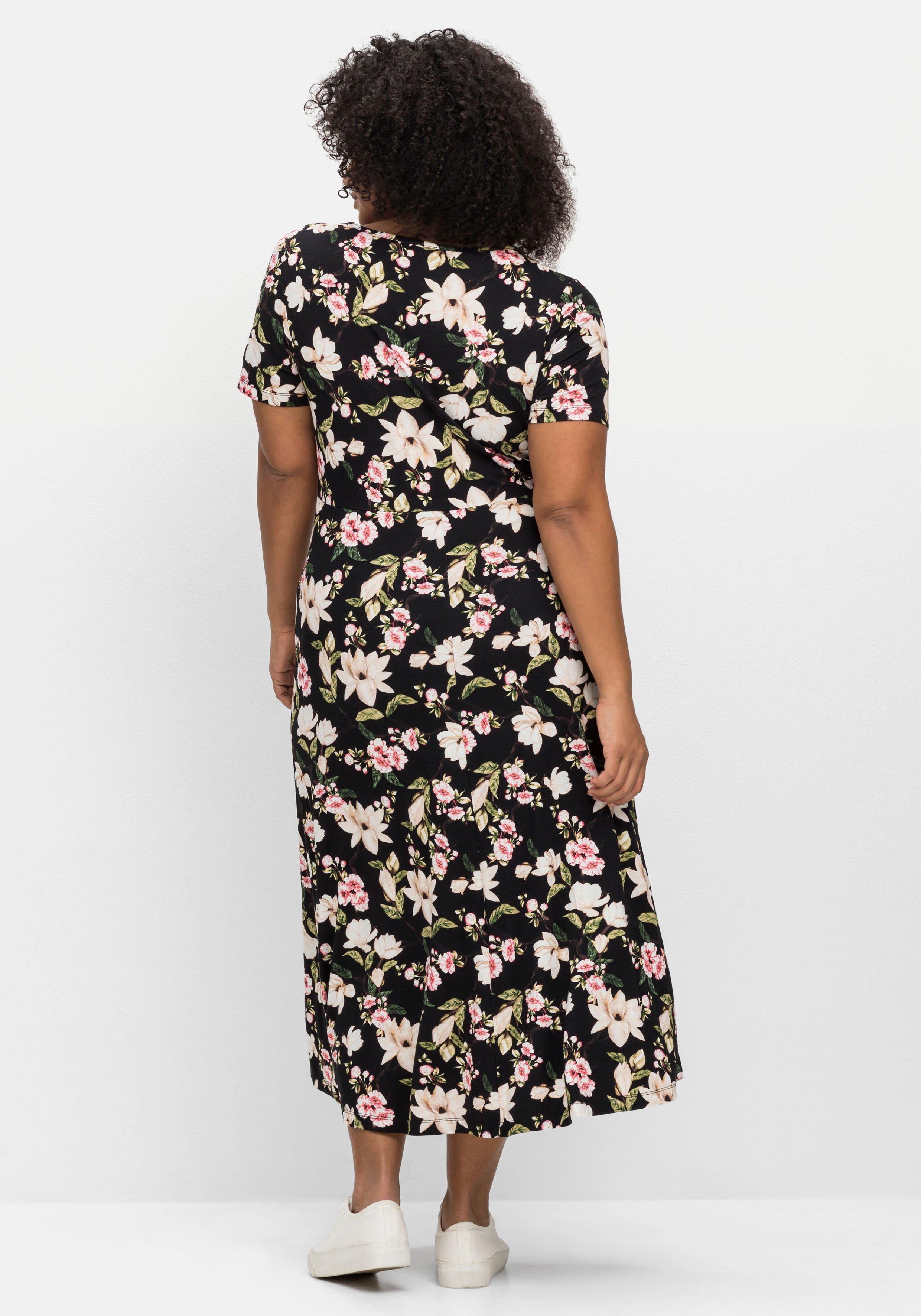 Jerseykleid in Midilänge, mit Blumendruck