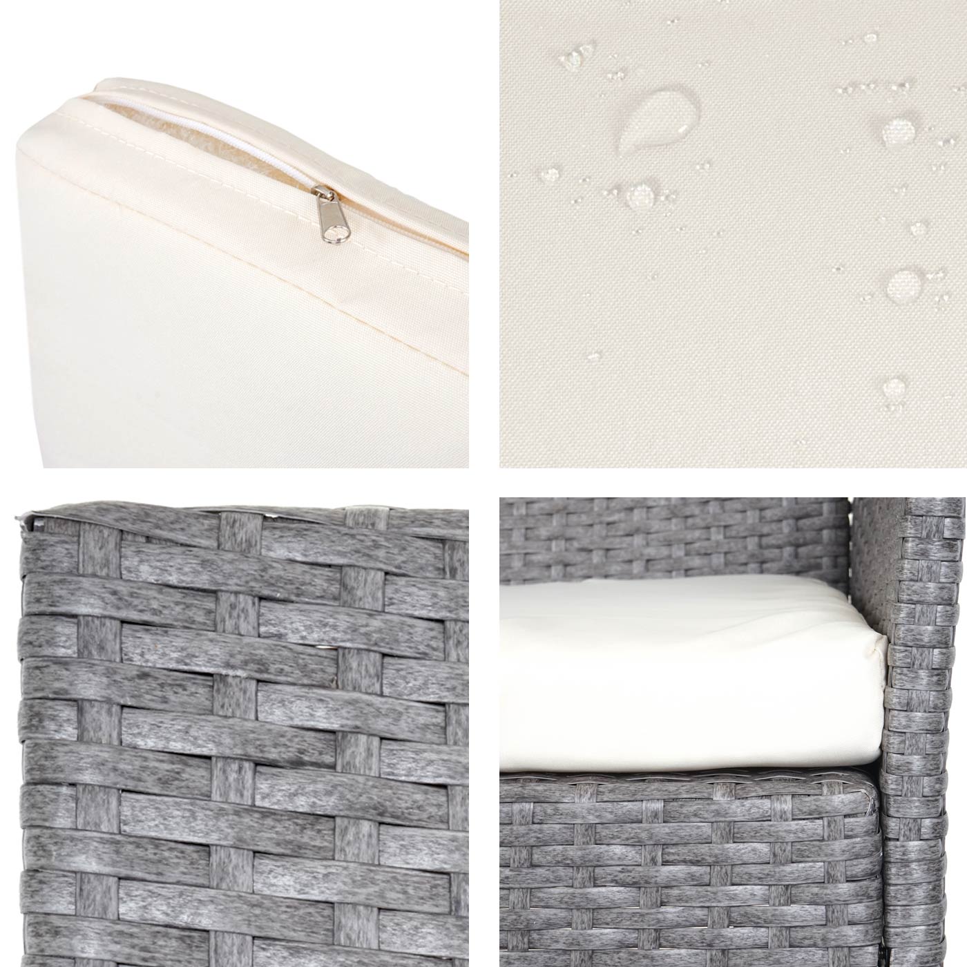 3-2-1-1 Poly-Rattan Garten-Garnitur Hamar, Lounge-Set Sitzgruppe Sofa ~ grau, Kissen creme