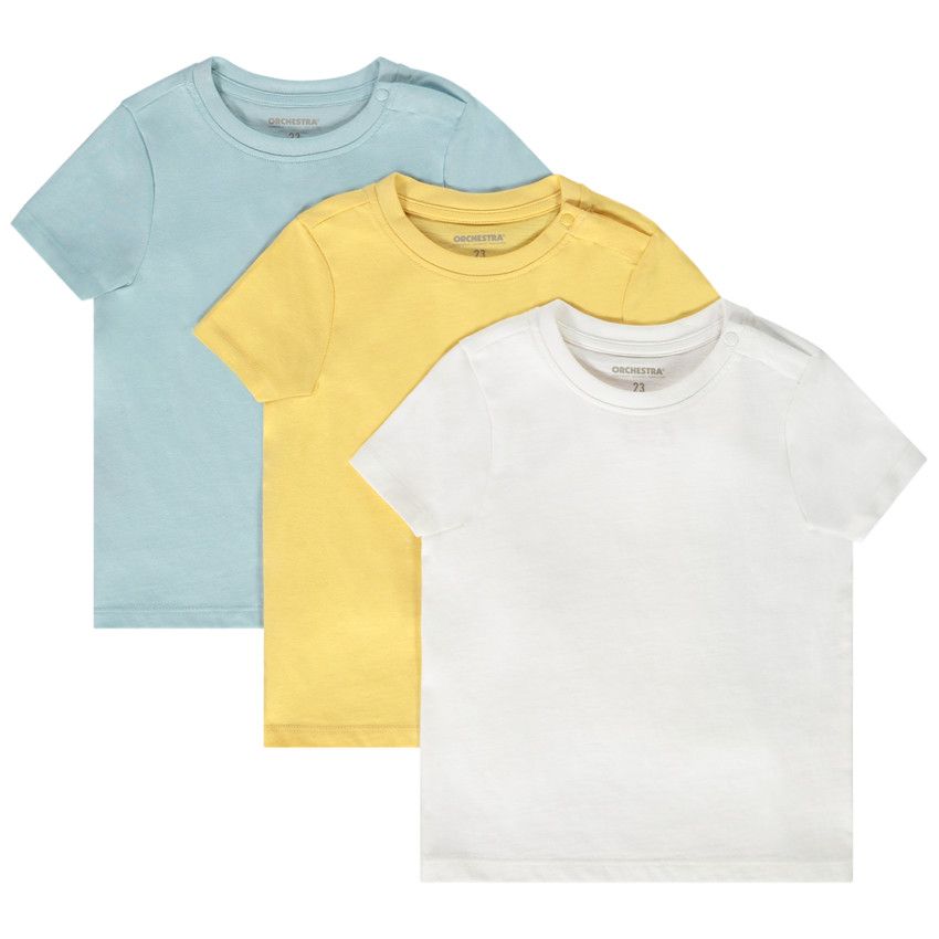Lot de 3 t-shirts manches courtes en jersey uni pour bébé garçon - Bleu