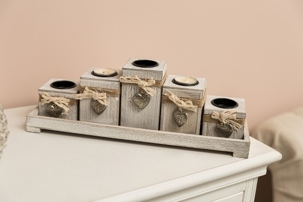 Teelichthalter - grau-beige - für 5 Teelichter