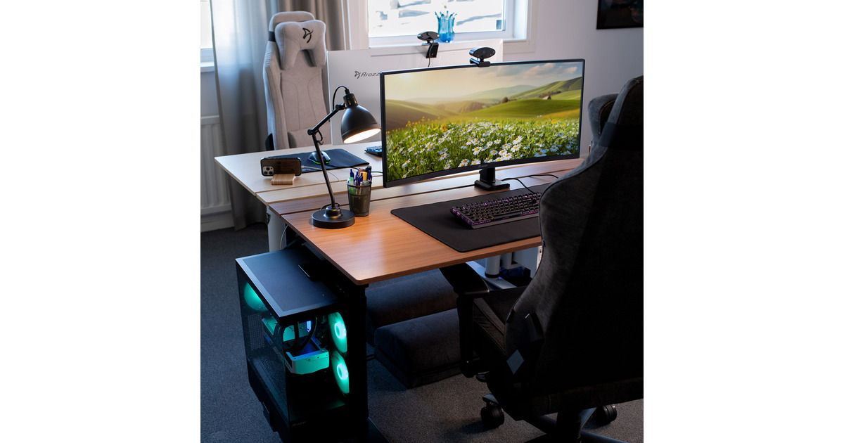 ArozziArena Nordico Sit/Stand Desk - Dark Walnut gaming desk  (Zwart)