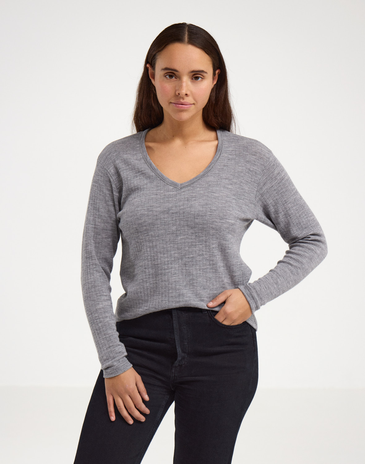 Shirt met v-hals van merinowol voor dames