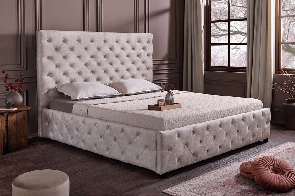 Design Boxbett PARIS 160x200cm champagner beige Samt mit Stauraum und Lattenrost