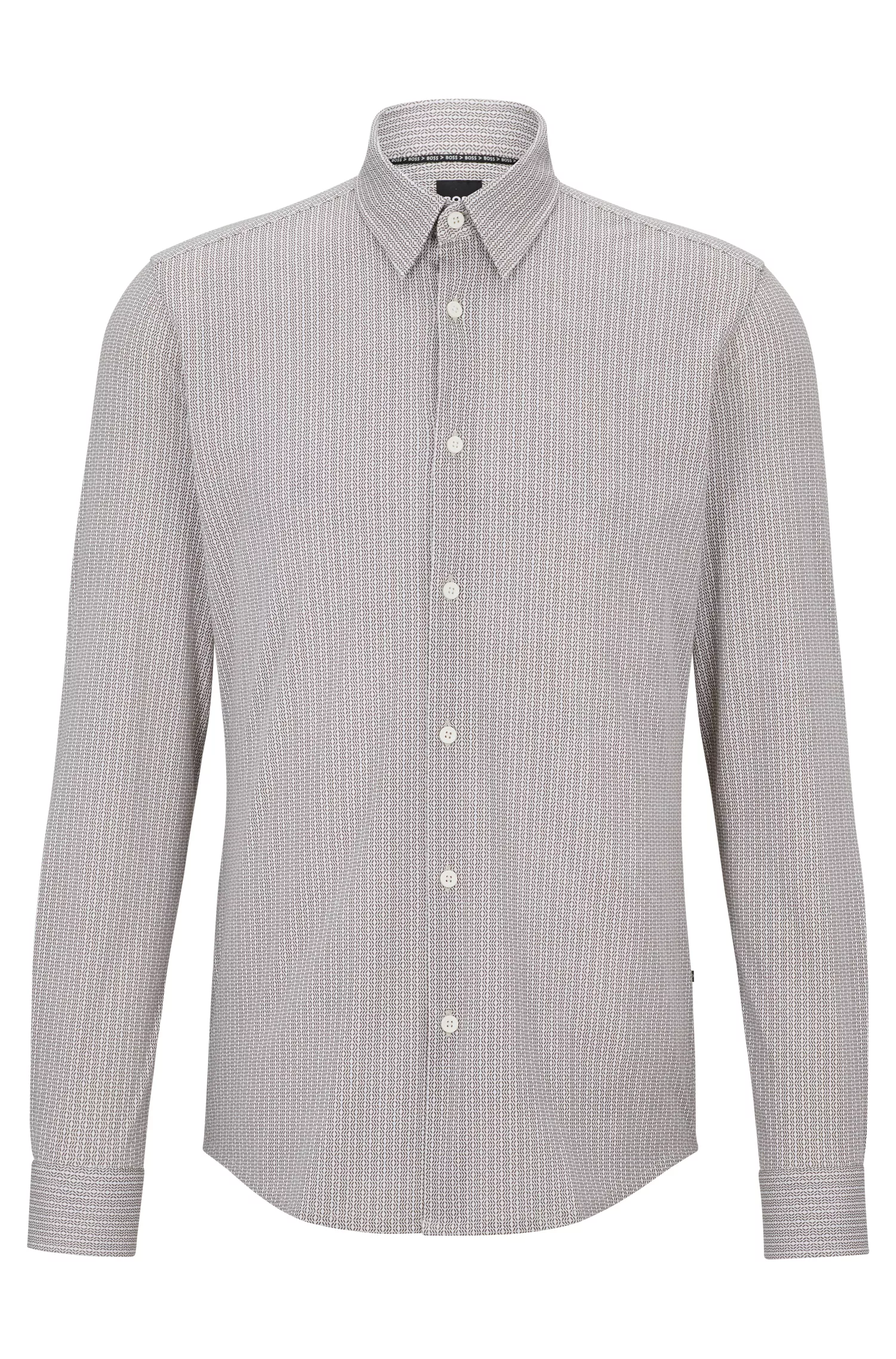 Camisa BOSS preta de corte slim em tecido elástico de alta performance com estampa.