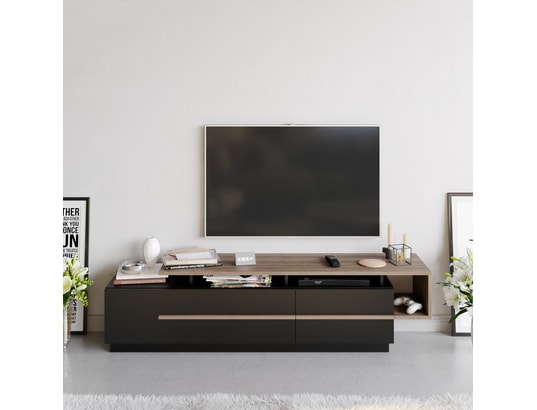 CONCEPT1 - Meuble TV Pia - Noir, Noyer 180 x 46,4 x 38,9