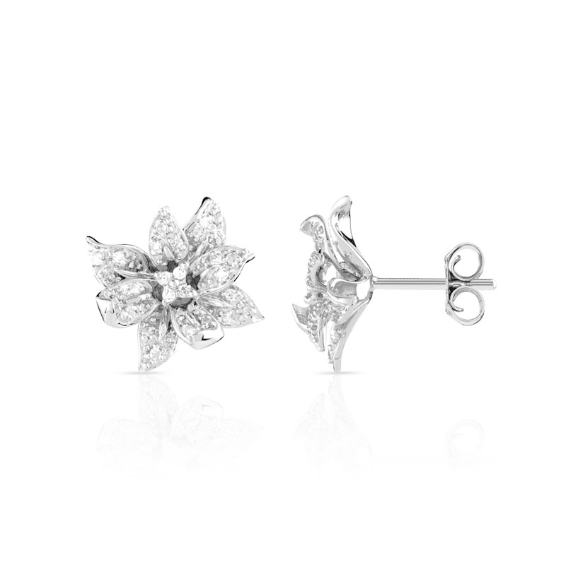 Boucles d'oreilles or 750 blanc fleurs diamants