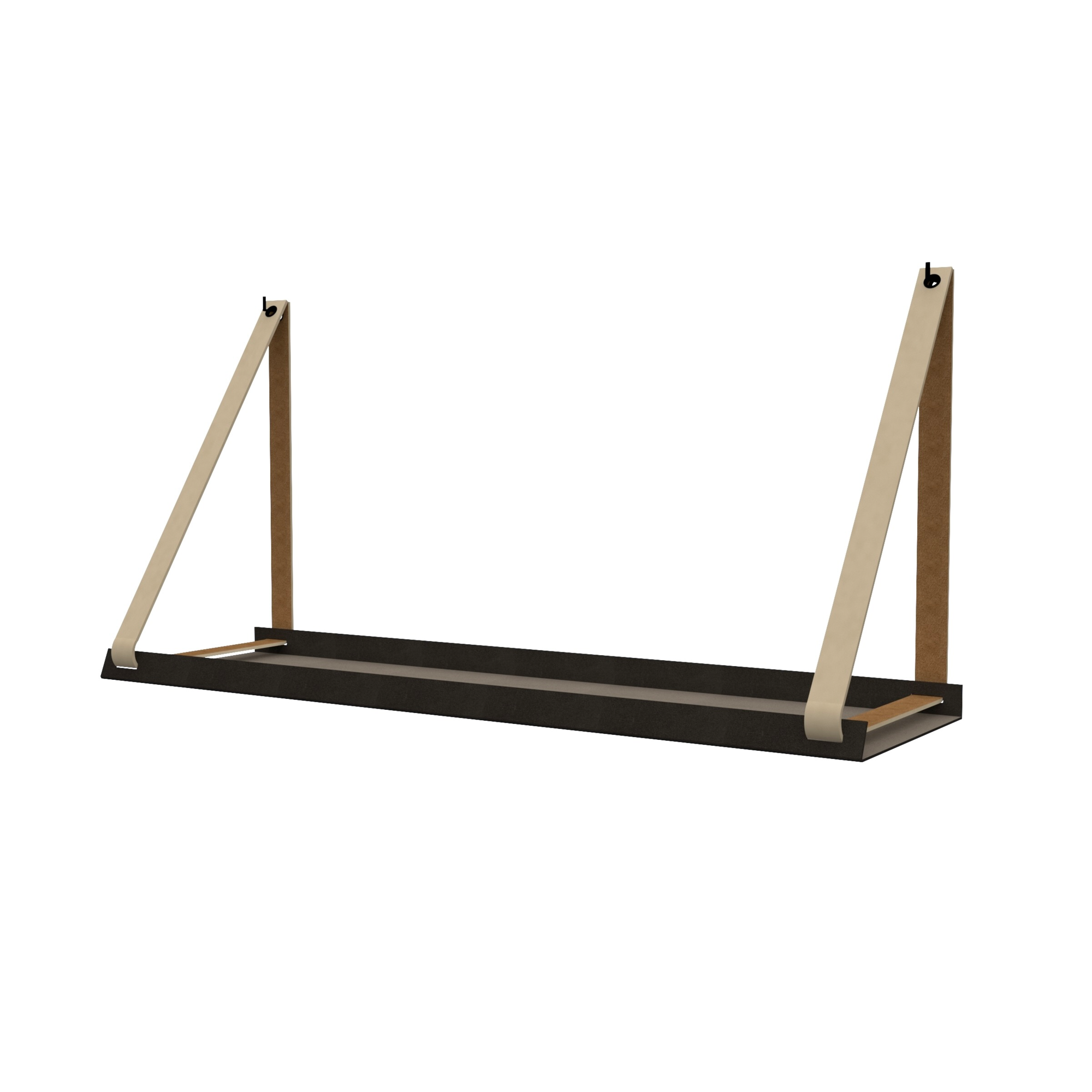 Stalen wandplank 98x20cm - incl. leren plankdragers Stalen wandplank met leren plankdragers - Creme