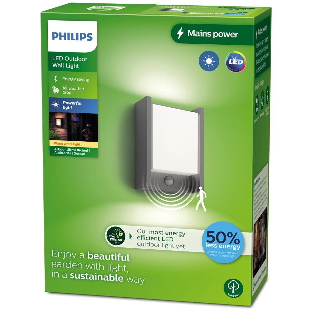 Arbour LED wandlamp in antraciet en wit, 3,8W, 800lm, IP44, met bewegingsmelder en schemersensor