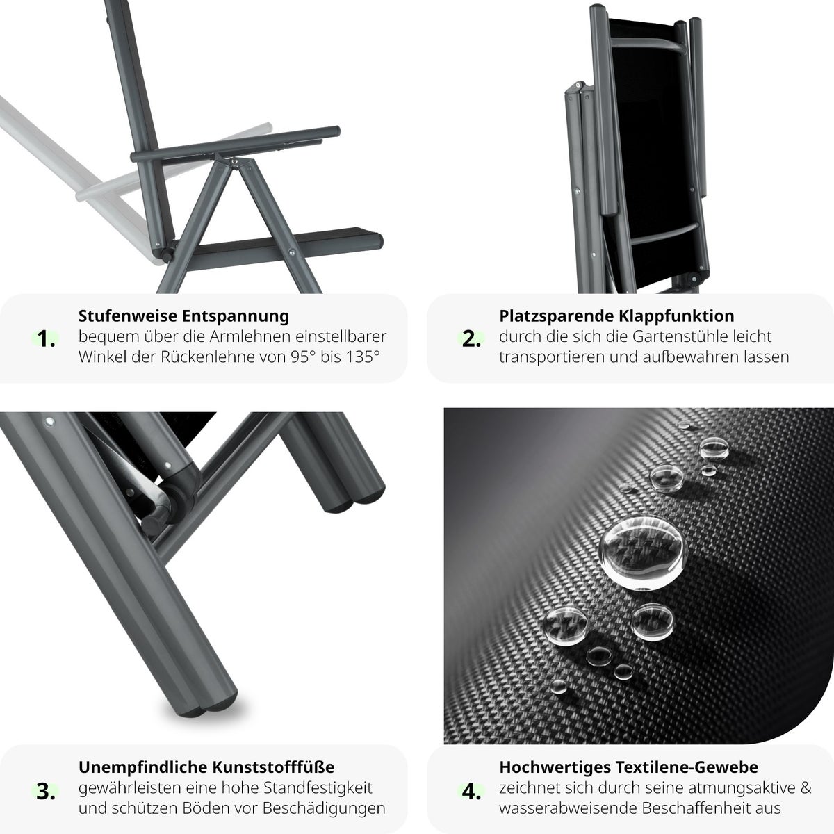 tectake Pompeii zitgroep met aluminium frame, voor 8 personen, tafel met veiligheidsglasplaat en stelschroeven